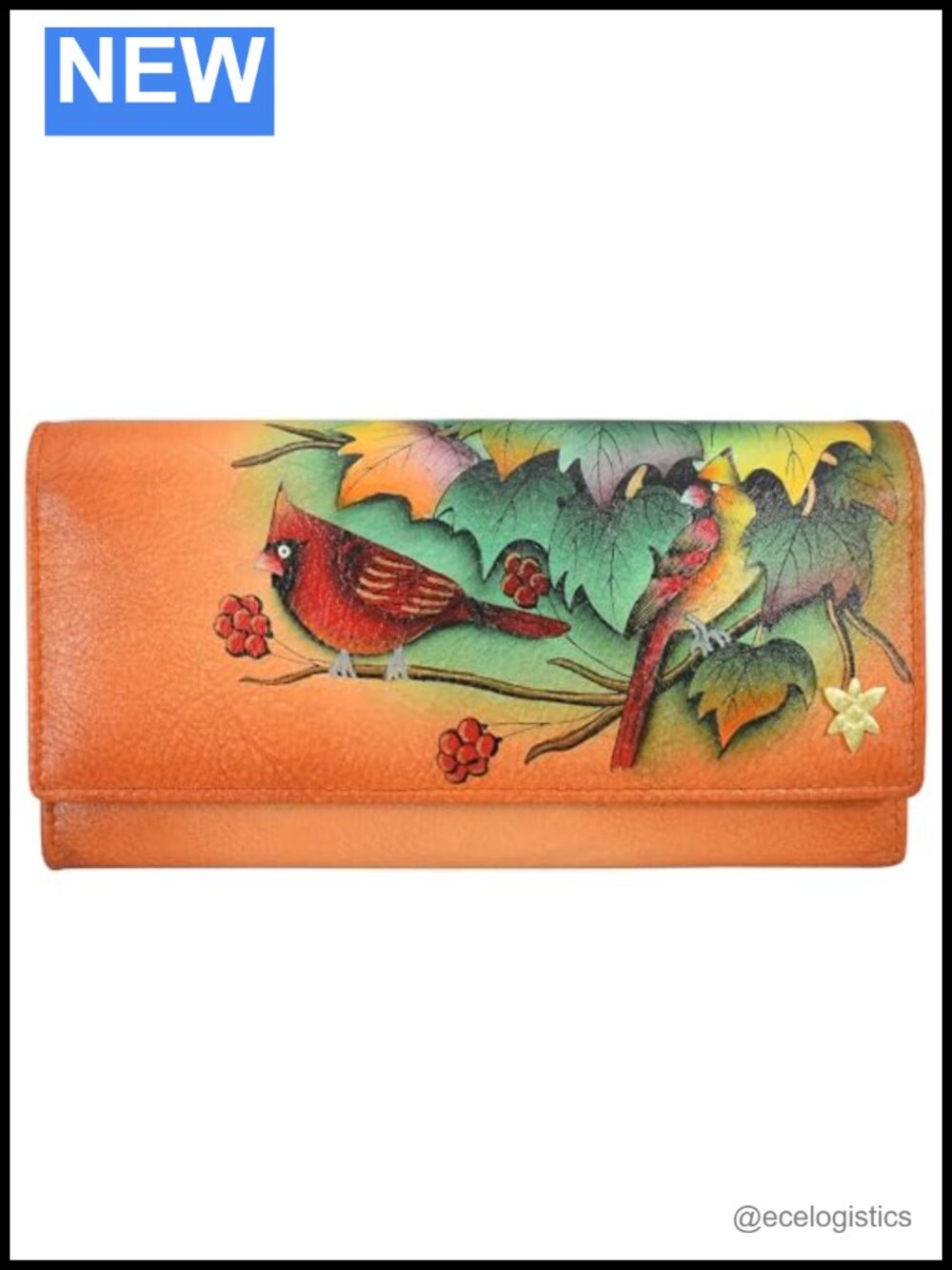 Hand-Painted Genuine Leather Three Fold RFID Clutch Wallet